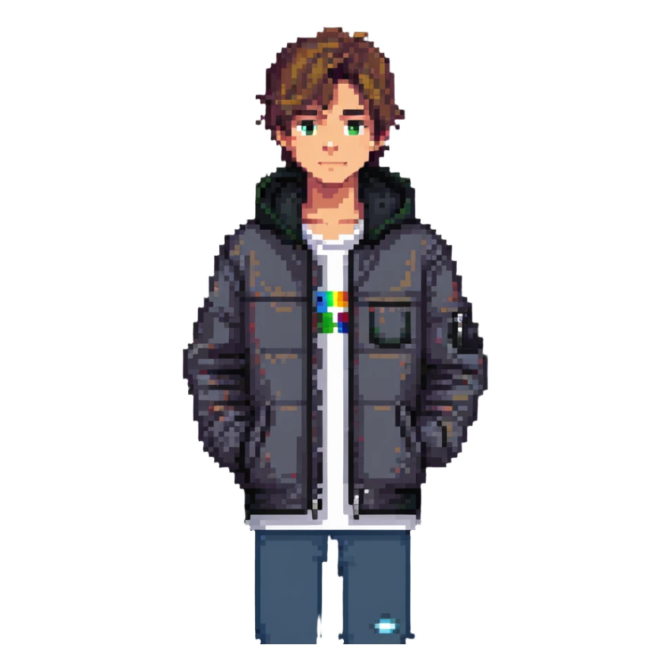 teenage boy wearing a jacket sticker