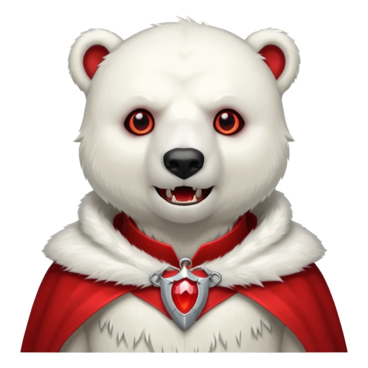 Vampire animal, polar bear in red collar cloak, red eye, fangs sticker