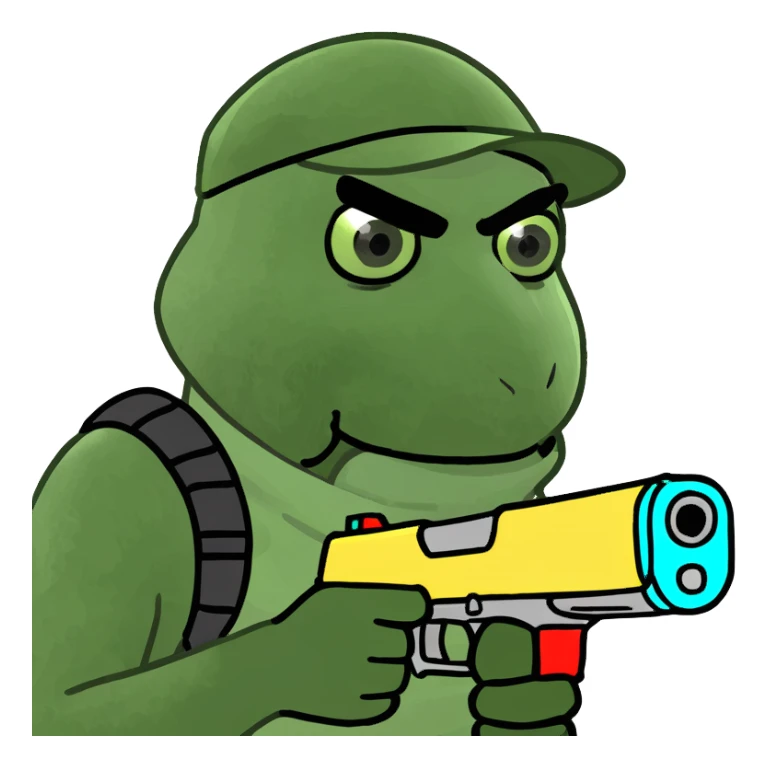 Robber holding a watergun sticker