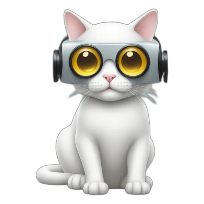 sitting white cat in vr headset sticker