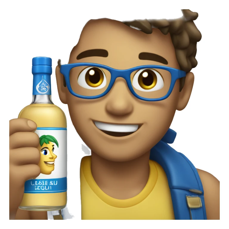smiling boy with clase azul tequila bottle sticker