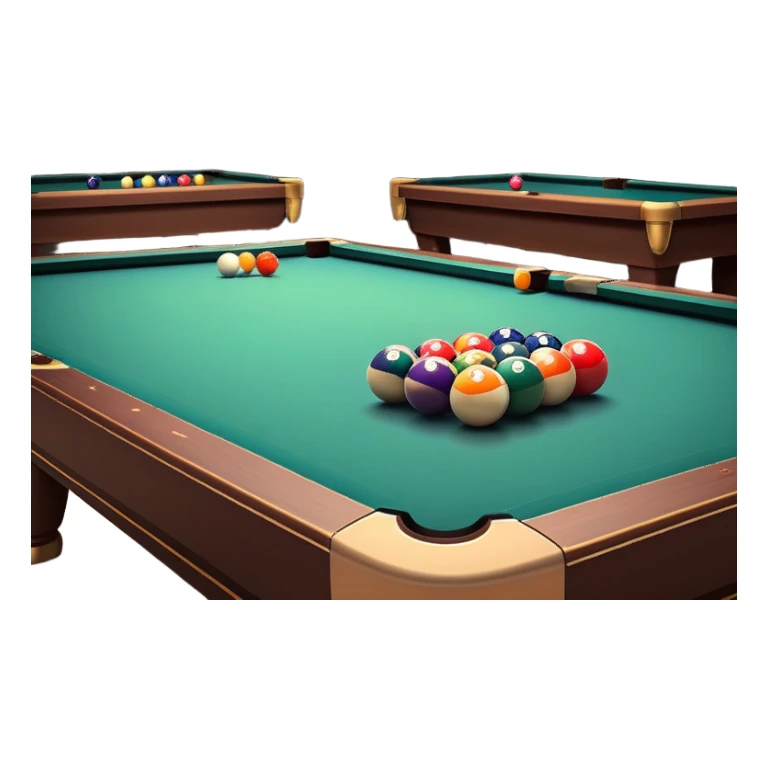 A well-arranged pool table with colorful billiard balls neatly placed, and a cue stick poised to take a shot. The setting is a dimly lit room with a focused atmosphere, highlighting the precision and strategy involved in the game of billiards. sticker