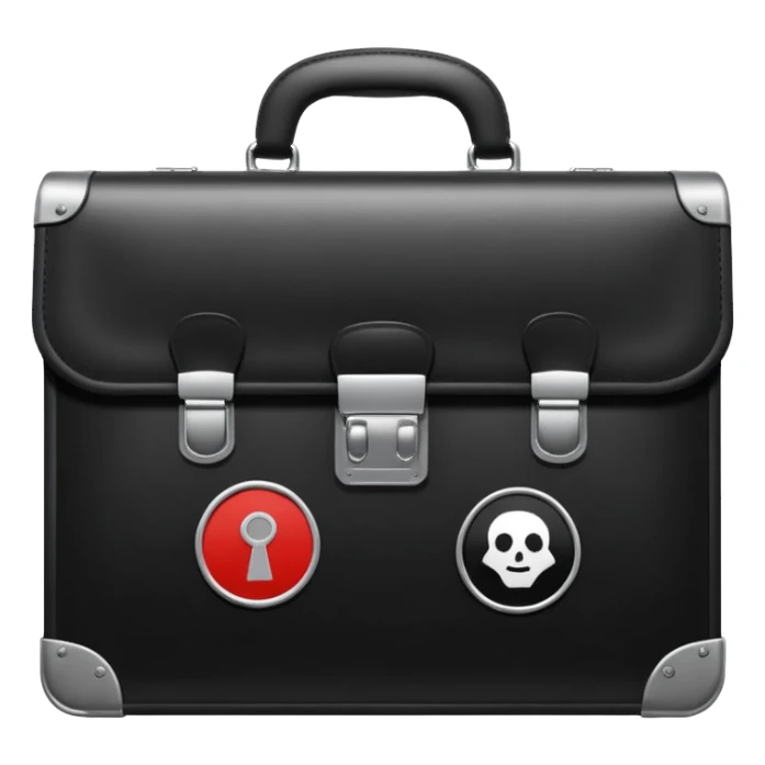 closed black hacking briefcase with hacker stickers sticker