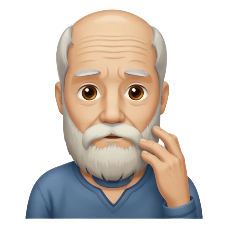 Old man touching the bottom of his beard while thinking sticker
