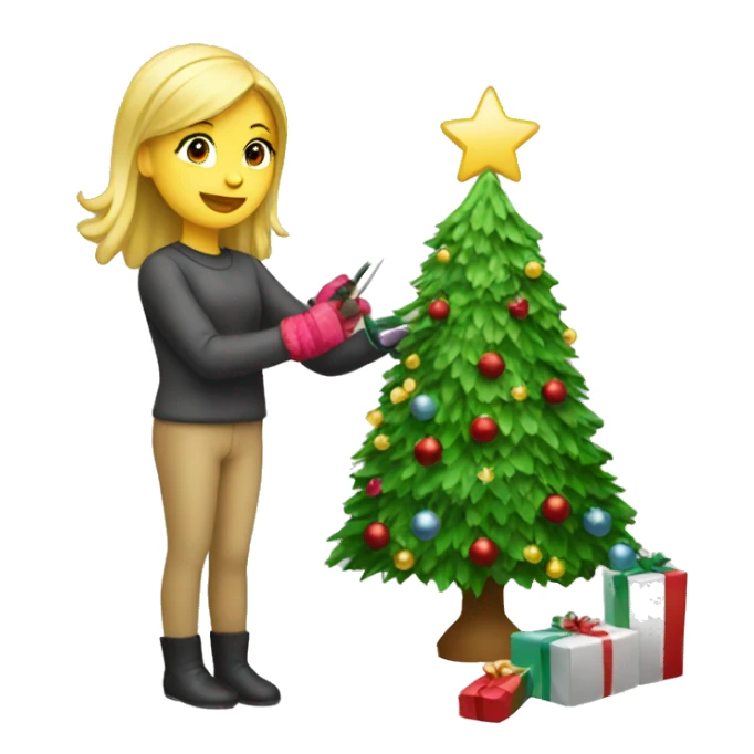 Blond Girl decorating a Christmas tree sticker