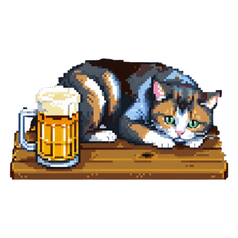 кот лежит и пьет пиво sticker