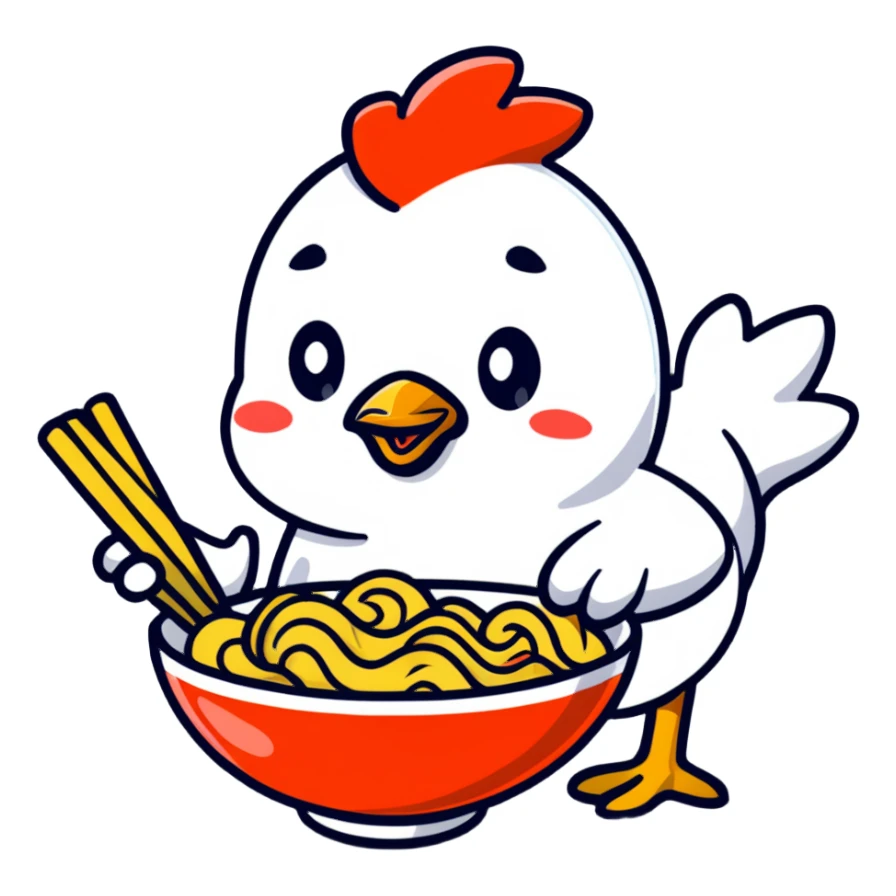 Chicken eat noodles  sticker