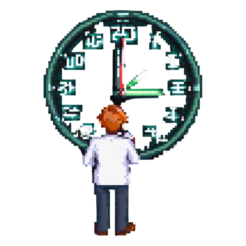 office worker looking at a clock sticker