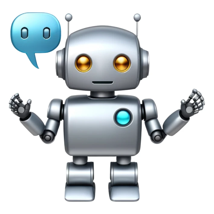cute robot with speech bubbles and text sticker