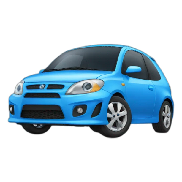 blue hatchback with eyes sticker