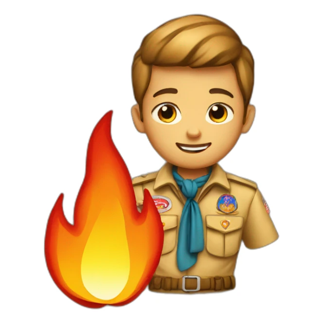 Boy Scout with fire sticker