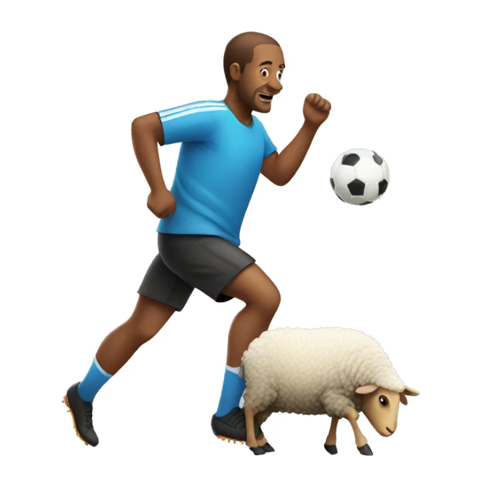 a man playing soccer with a sheep sticker