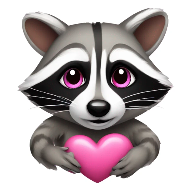 raccoon with pink heart sticker