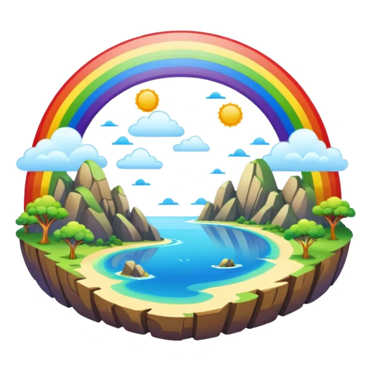 Rainbow Bridge – Arched rainbow connecting flying islands. sticker