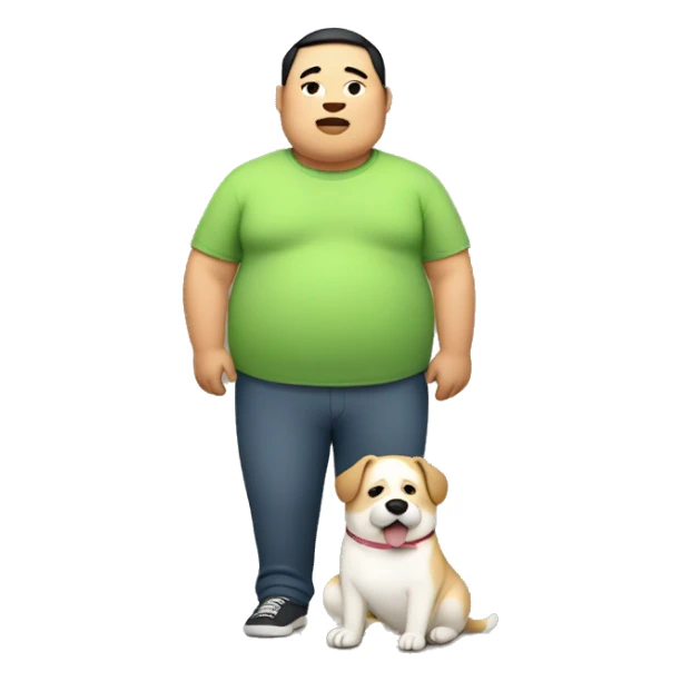 Fat Asian man holding a dog sticker