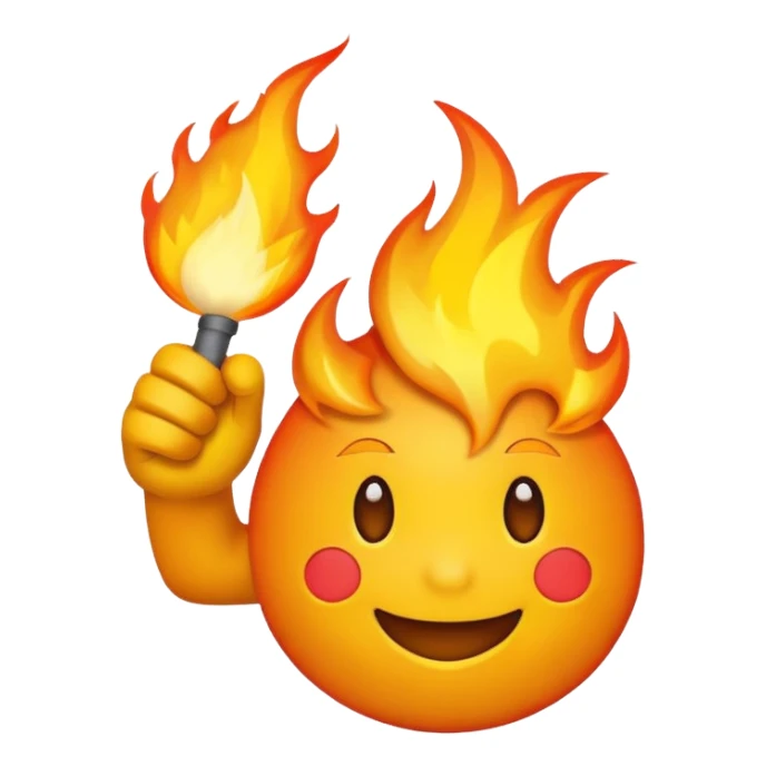 fire emoji with arm behind it behind it sticker