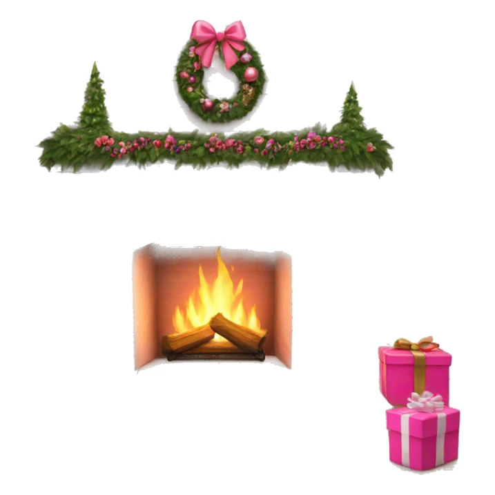 White brick fireplace with pink Christmas decor sticker