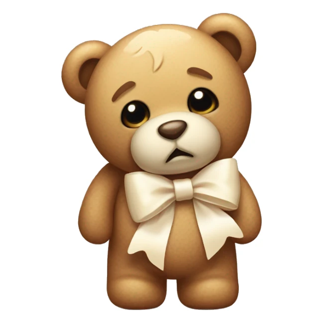 Cute teddy bear with a cream bow, sad sticker