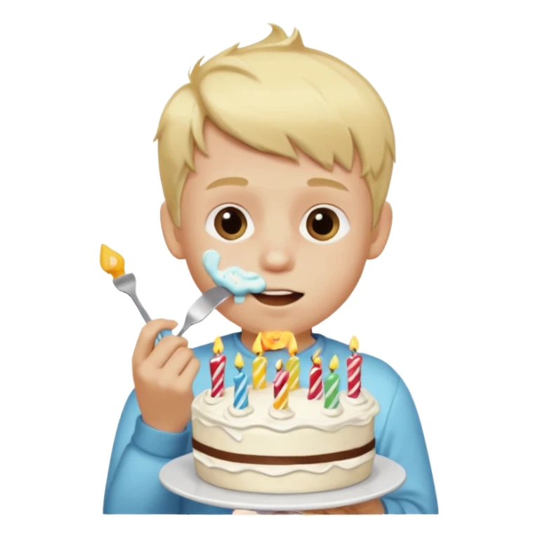 Blonde boy eating birthday cake sticker