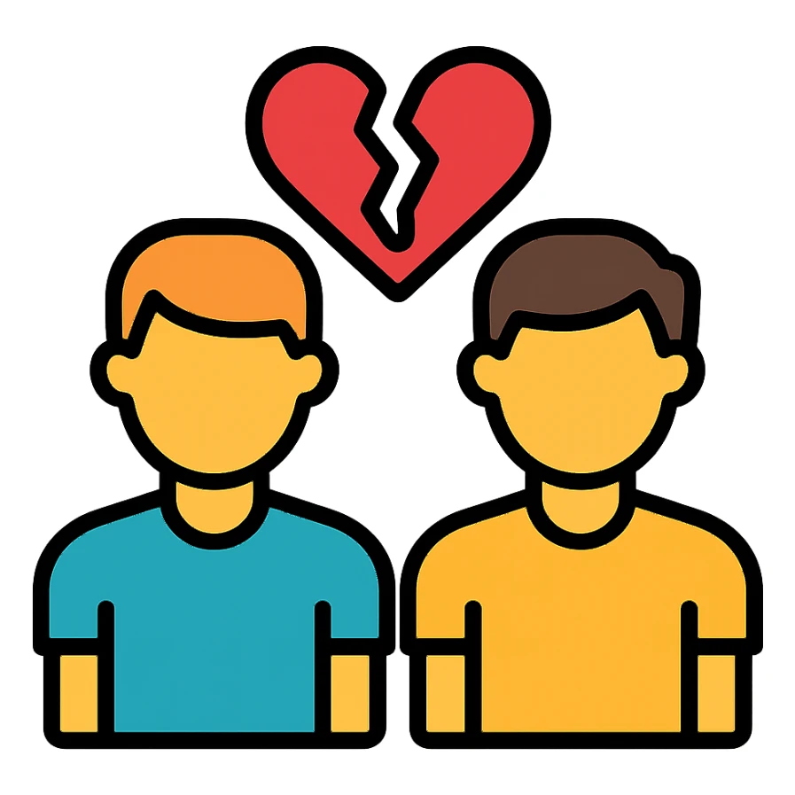two men gay couple breaking up with a broken heart between them sticker