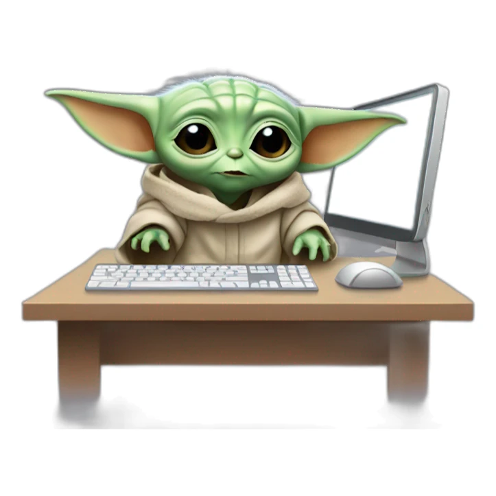 baby yoda behind computer sticker