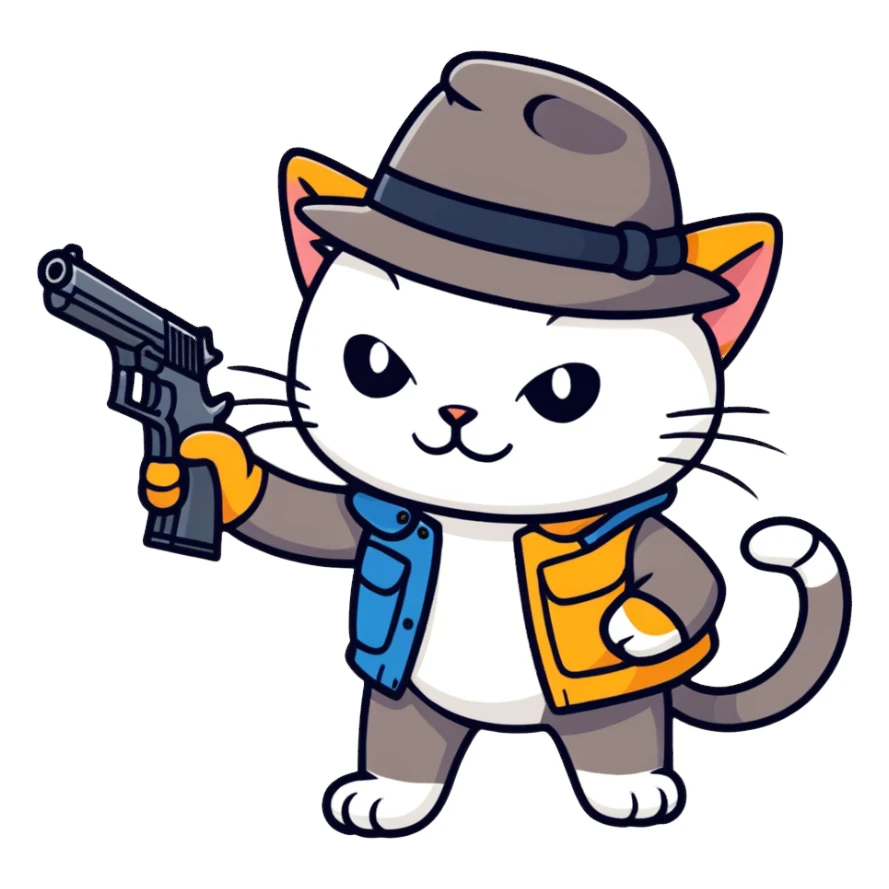cat with gun the head sticker