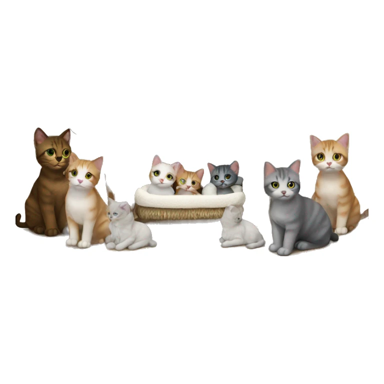 Cat nativity scene with five kittens sticker