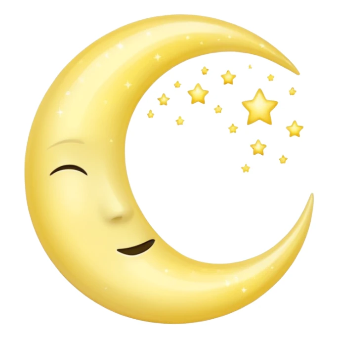 sparkly glossy pastel yellow-gradient crescent moon, no face sticker