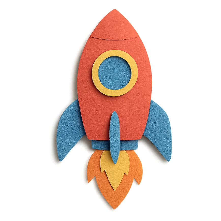 a rocket, paper craft style sticker