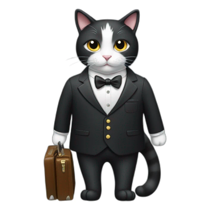Tuxedo cat in a suit with briefcase sticker
