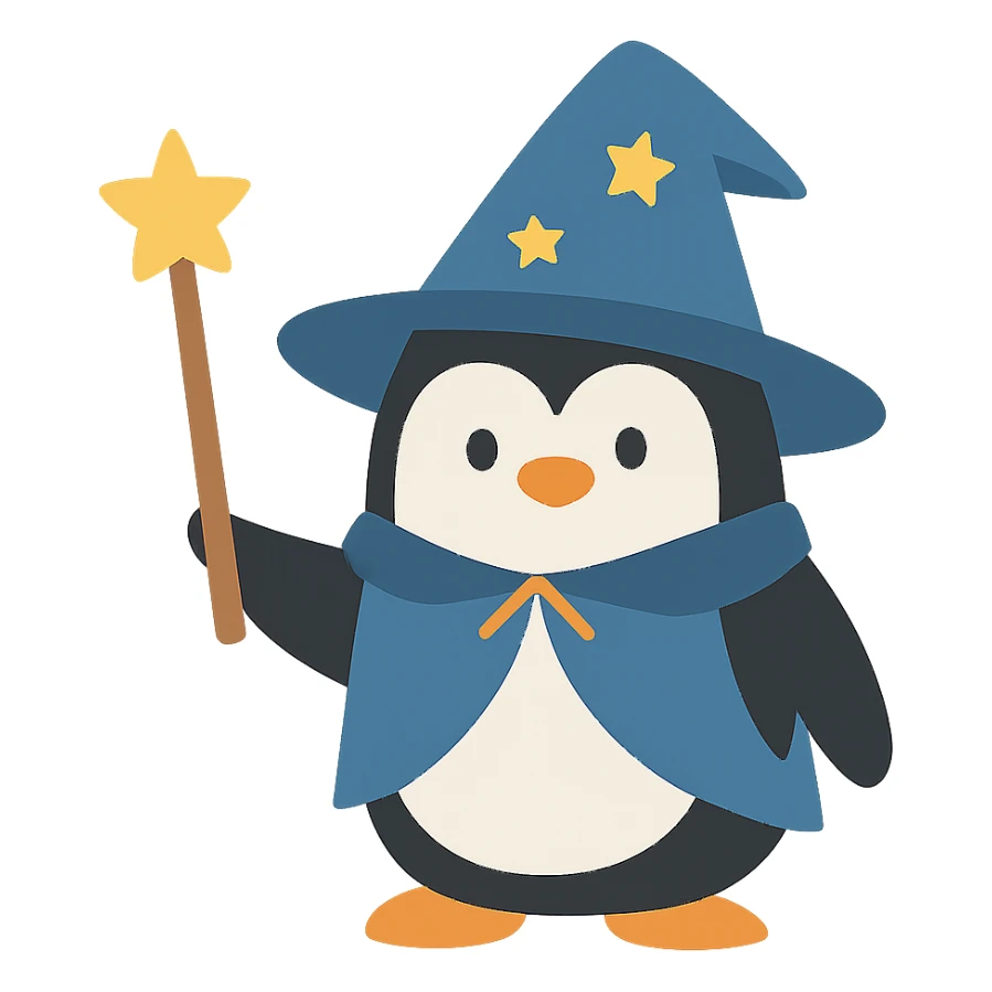 flat design style penguin wizard sticker