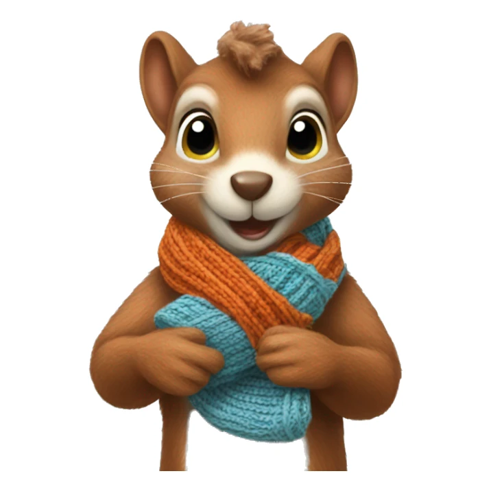 Squirrel knitting a striped scarf sticker