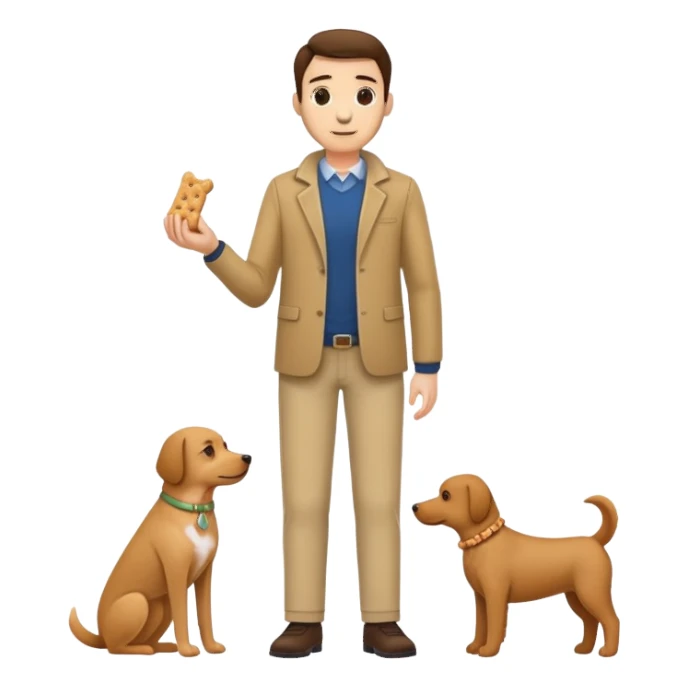 full body man holding dog biscute sticker