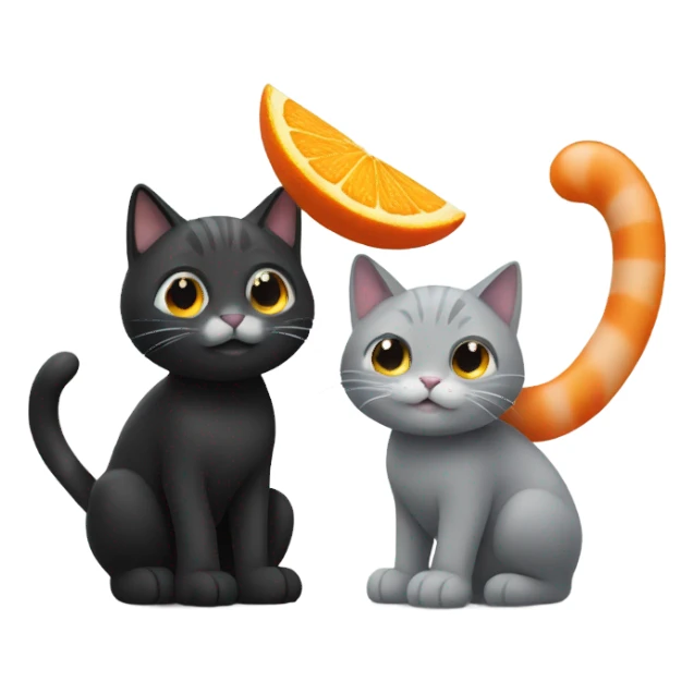 Black and grey cat playing with a orange cat  sticker