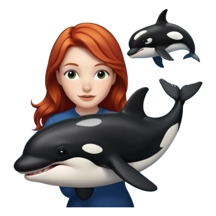 Red head holding an orca sticker