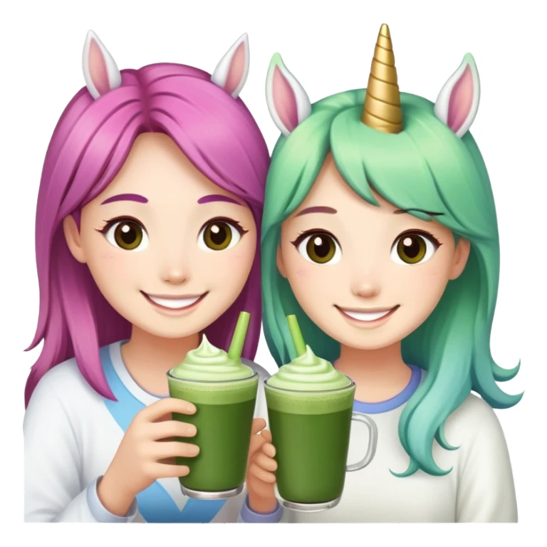 Friends drinking matcha with unicorn sticker
