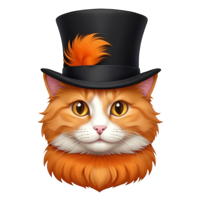 fluffy elegant orange cat with top hat black sticker