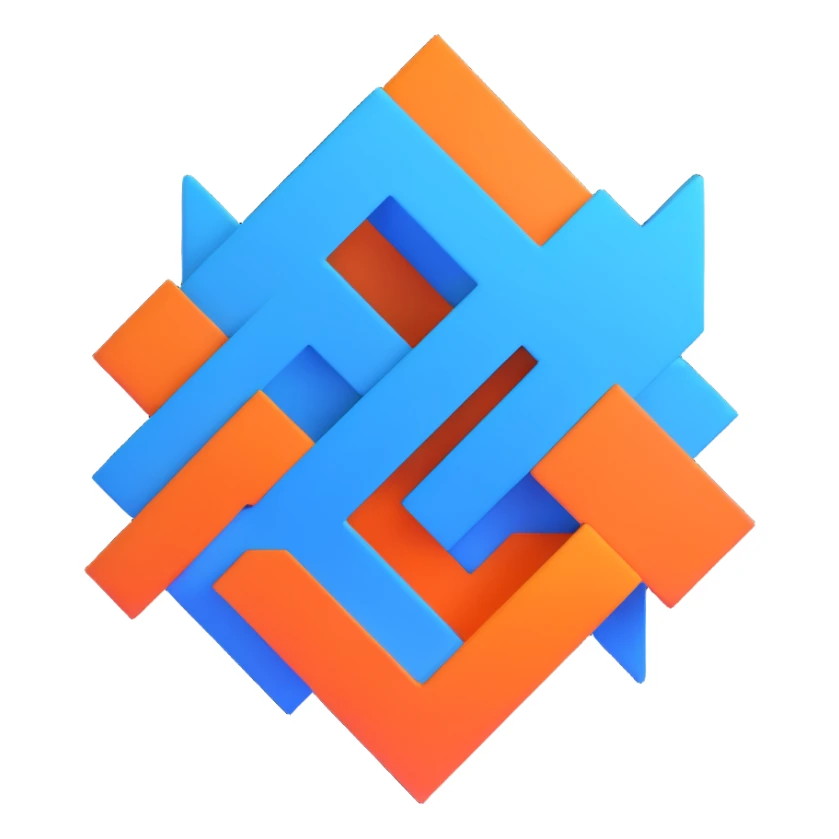 abstract blue 3D geometric logo, minimalist sticker