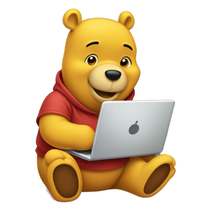 pooh holding laptop  sticker