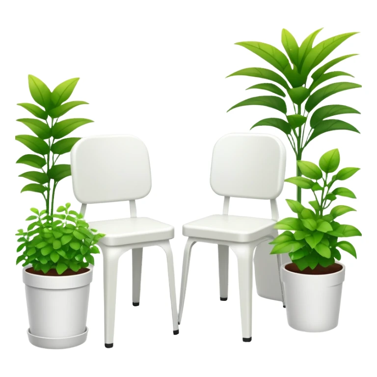  2 white plastic chairs amongst plants sticker
