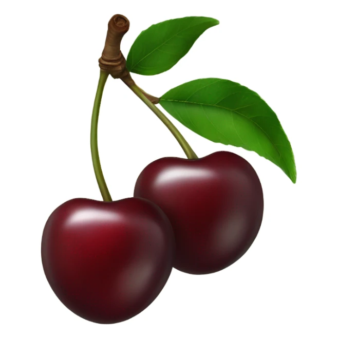 two burgundy cherries on dark green single stem sticker