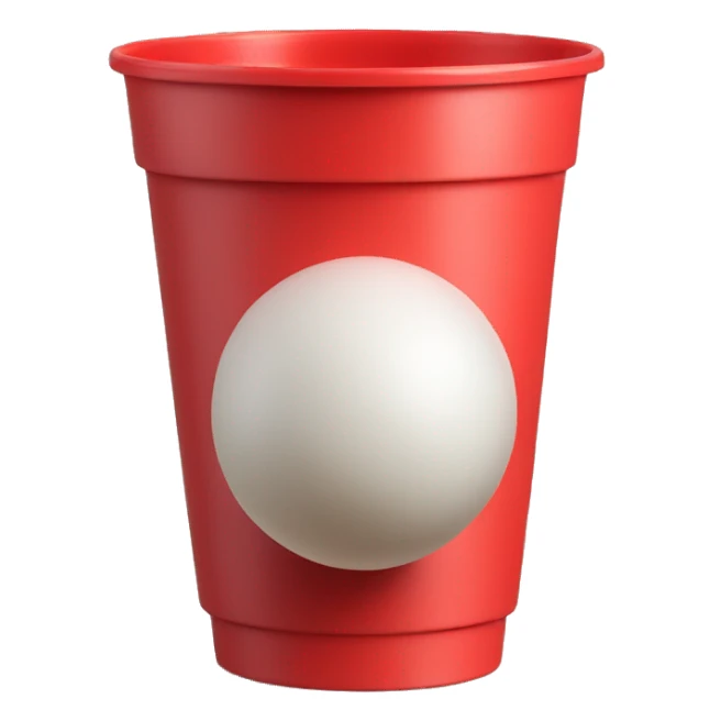 red plastic cup with a white small ball falling in sticker