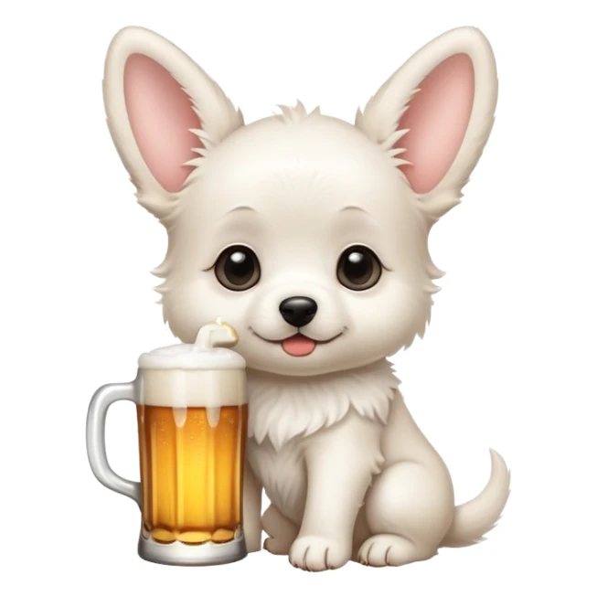 white tiny puppy with big beer sticker