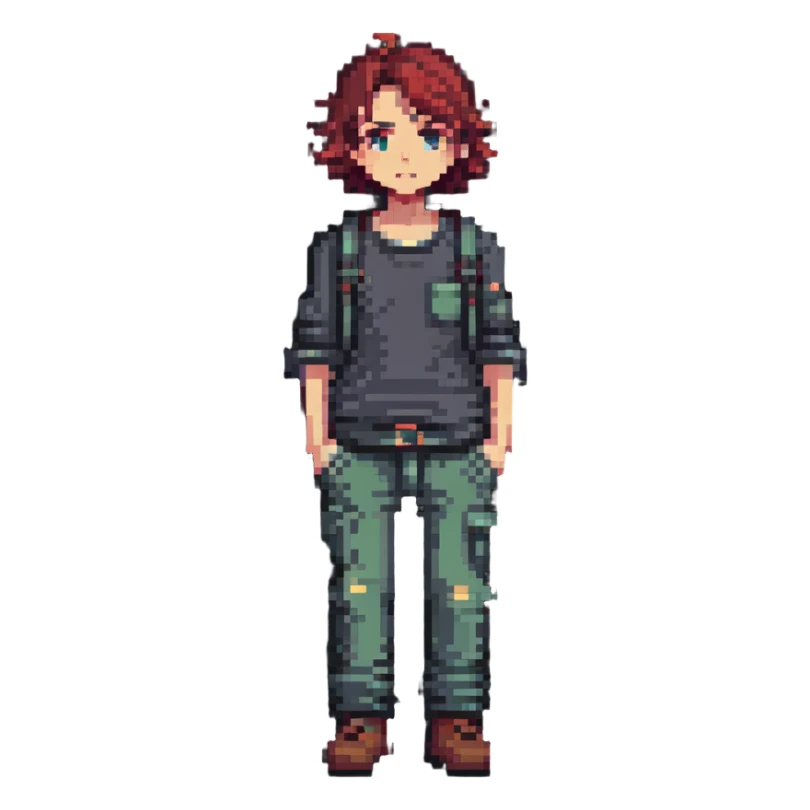character with an indifferent expression, hands in pockets, slouched posture sticker