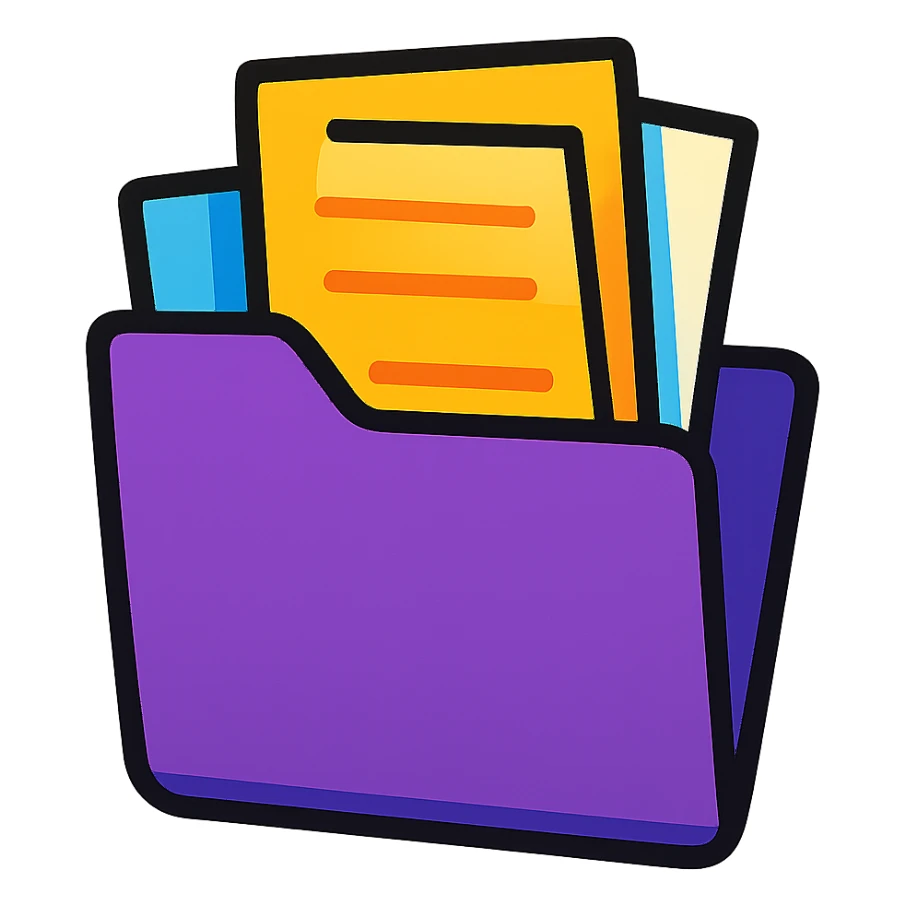 purple folder with papers inside, vibrant toon style sticker