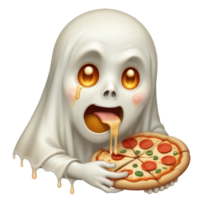 sad crying ghost eating pizza sticker