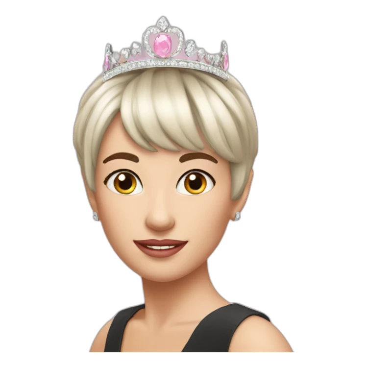 short pixie bangs platinated woman pink tiara sticker