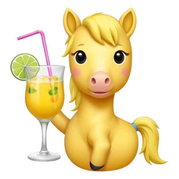 yellow pony drinking cocktail sticker