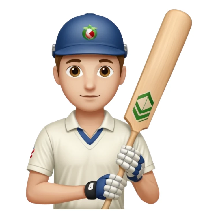 Cricketer in full white kit with bat and ball sticker