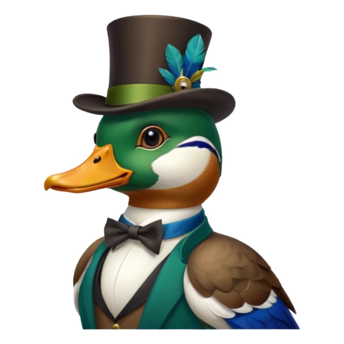 Create a mallard which has a hat and a monocle glasses
 sticker